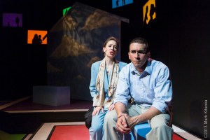 John (Giammona) has his ups and downs with his sister (Teeter) in Hillbarn Theatre's production of "John and Jen" (Photo by Mark Kitaoka