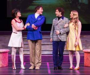 (l-r) Gwendolen (Mindy Lym), Jack (Hayden Tee),  Algernon (Euan Morton), and Cecily (Riley Krull) delve into the world of love and deception in "Being Earnest" at TheatreWorks. (Photo by Mark Kitaoka)