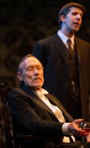 Arthur (James Carpenter) is grilled by Inspector Goole (Weston Gaylord) in order to get to the bottom of a young woman's suicide in "An Inspector Calls." (Stanford Rep photo)
