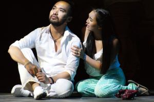Jesus Christ (Brian Palac) shares a moment with Mary Magdalene (Katherine De La Cruz) in "Jesus Christ Superstar" at Stage 1 in Newark. (Photo by Debbie Blanchard Otterstetter)